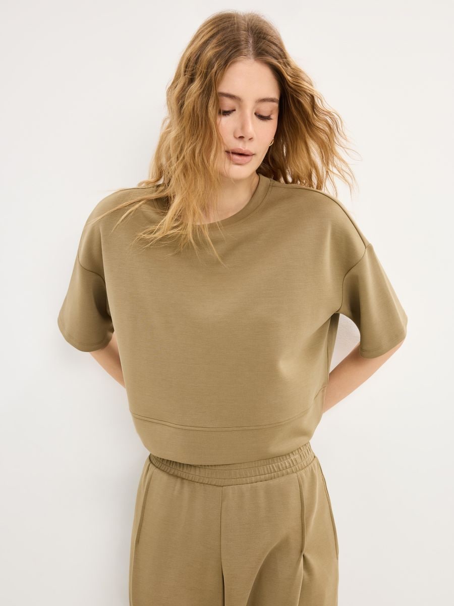 T-shirt boxy z modalem - oliwkowy - MOHITO