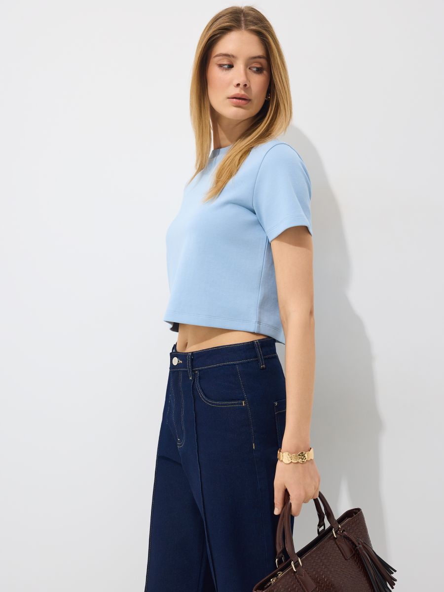 T-shirt boxy - błękitny - MOHITO