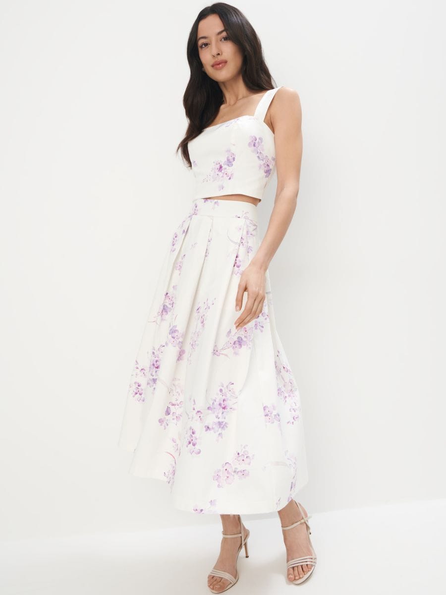 Fustă midi cu imprimeu floral - Ivory - MOHITO