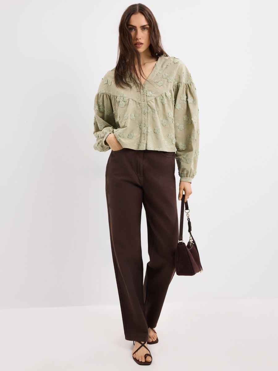 Bluzka z haftem Bluzka z haftem - oliwkowy - MOHITO