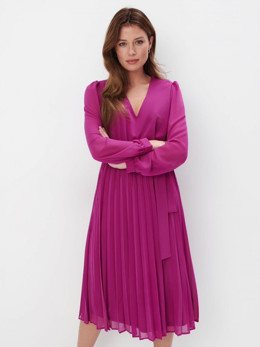 Sukienka midi z plisowanym dołem - fioletowy - MOHITO