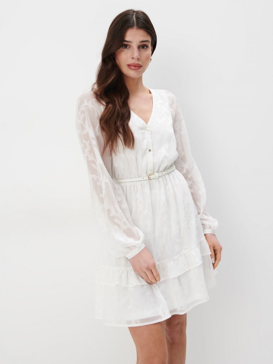 Biała sukienka mini z falbanami - biały - MOHITO