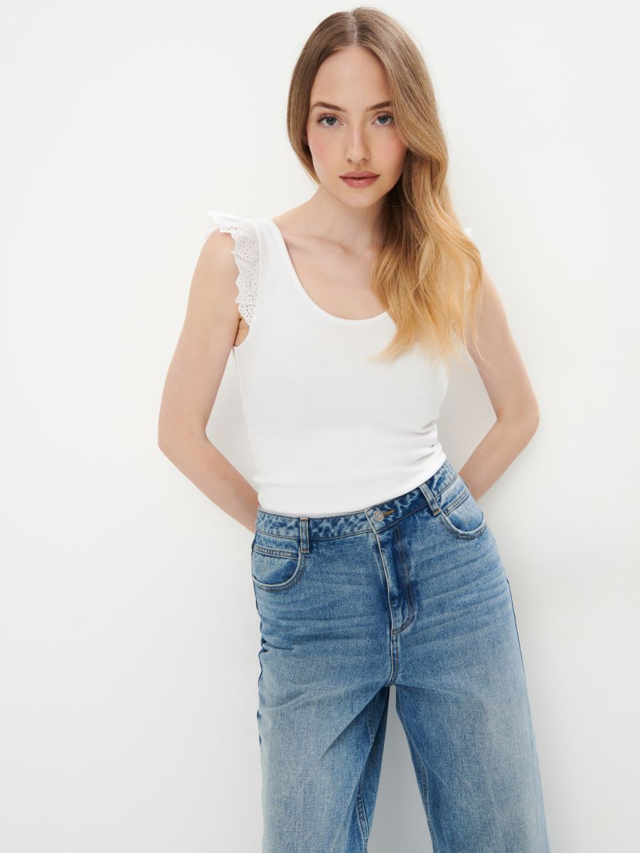 Top din bumbac - Alb - MOHITO