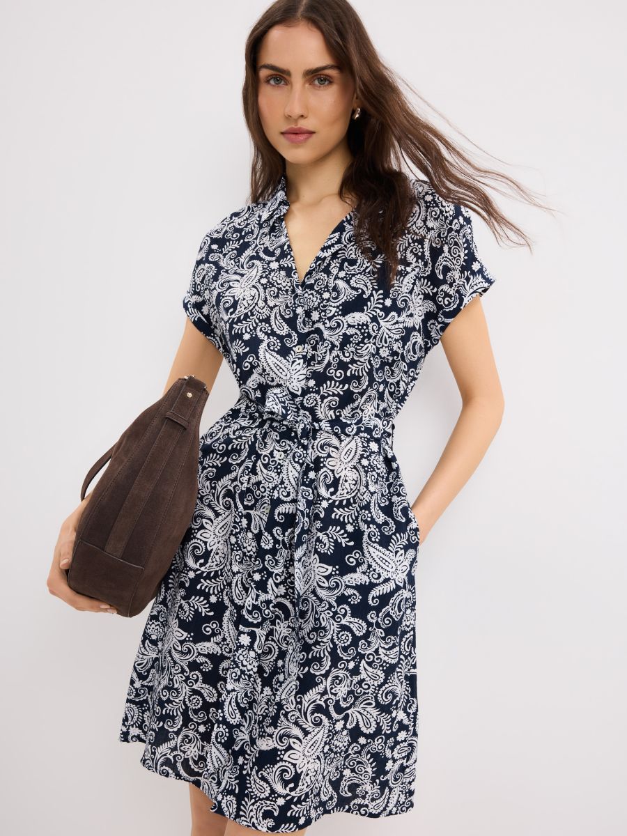 Rochie mini tip cămașă - Bleu marin - MOHITO