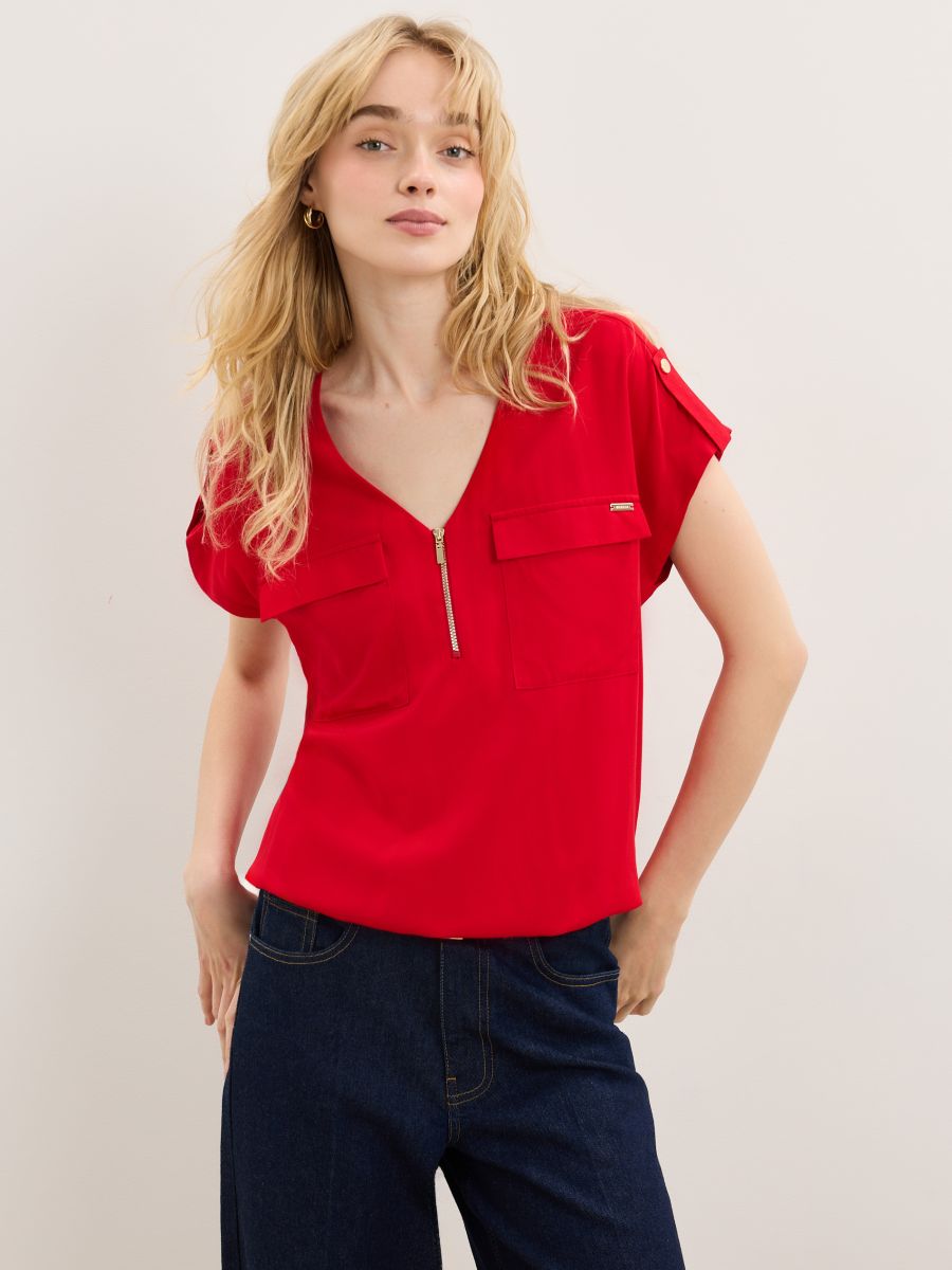 Czerwona bluzka z wiskozy - czerwony - MOHITO