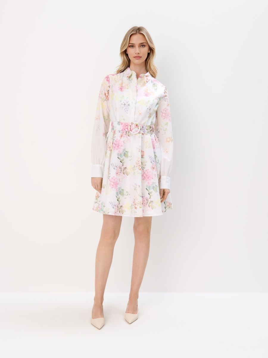 Bawełniana koszulowa sukienka mini Bawełniana koszulowa sukienka mini - kremowy - MOHITO