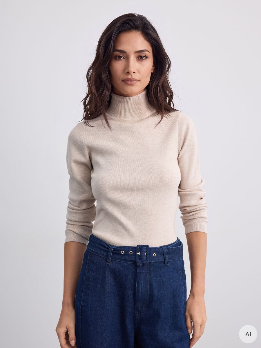 Pulover cu guler polo - Beige - MOHITO