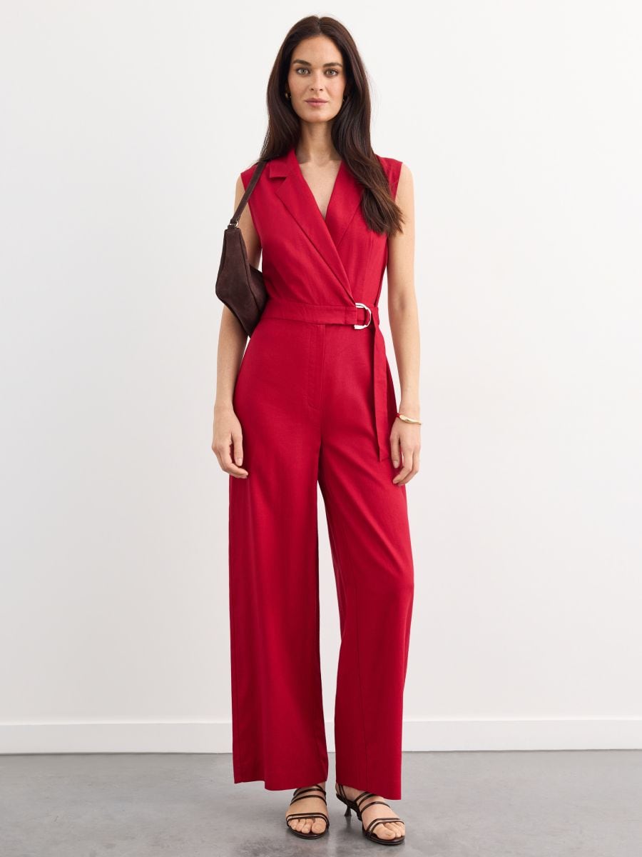 Kombinezon z lnu i wiskozy - kasztanowy - MOHITO