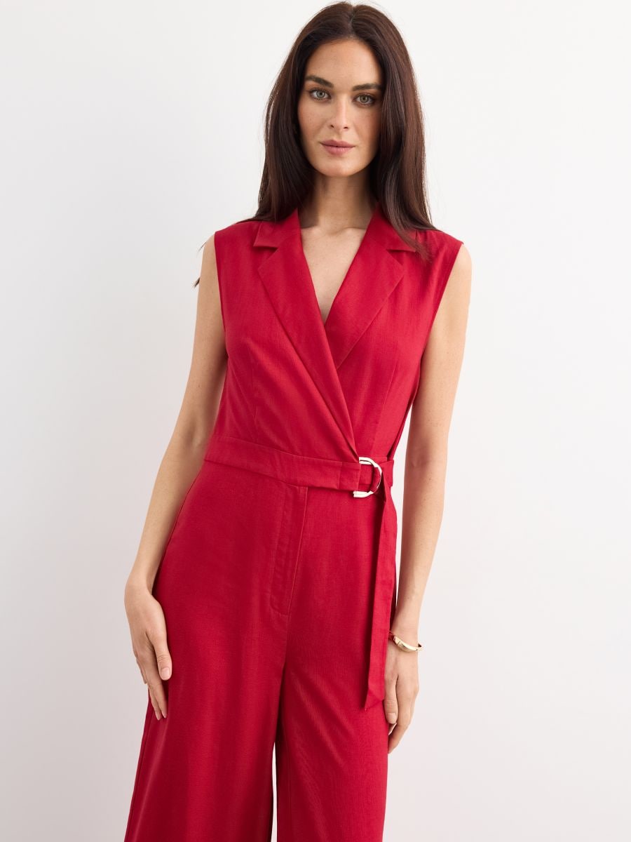 Kombinezon z lnu i wiskozy - kasztanowy - MOHITO