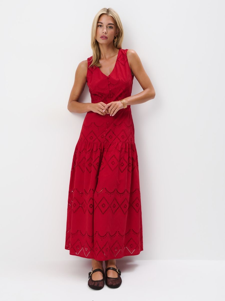 Bawełniana sukienka maxi - czerwony - MOHITO