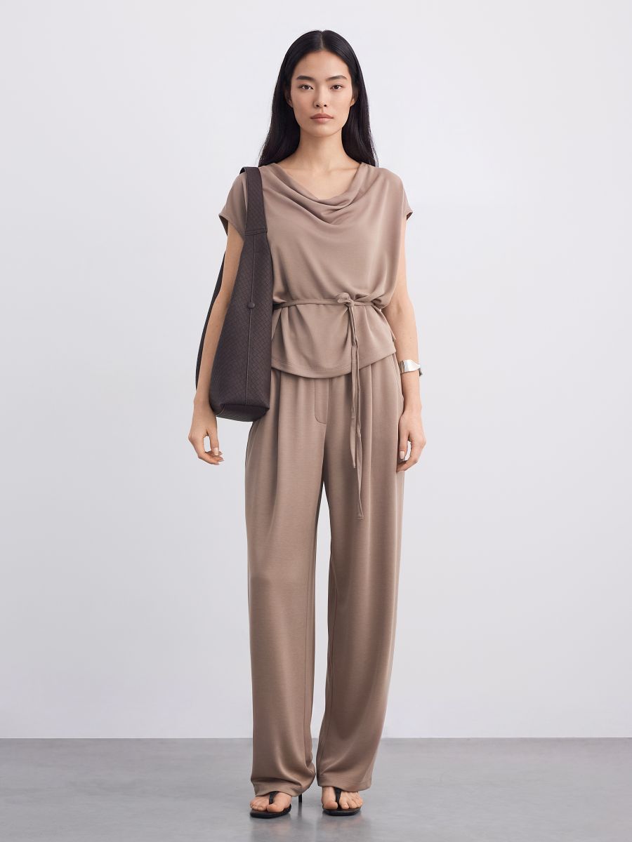 Pantaloni wide leg - Beige - MOHITO