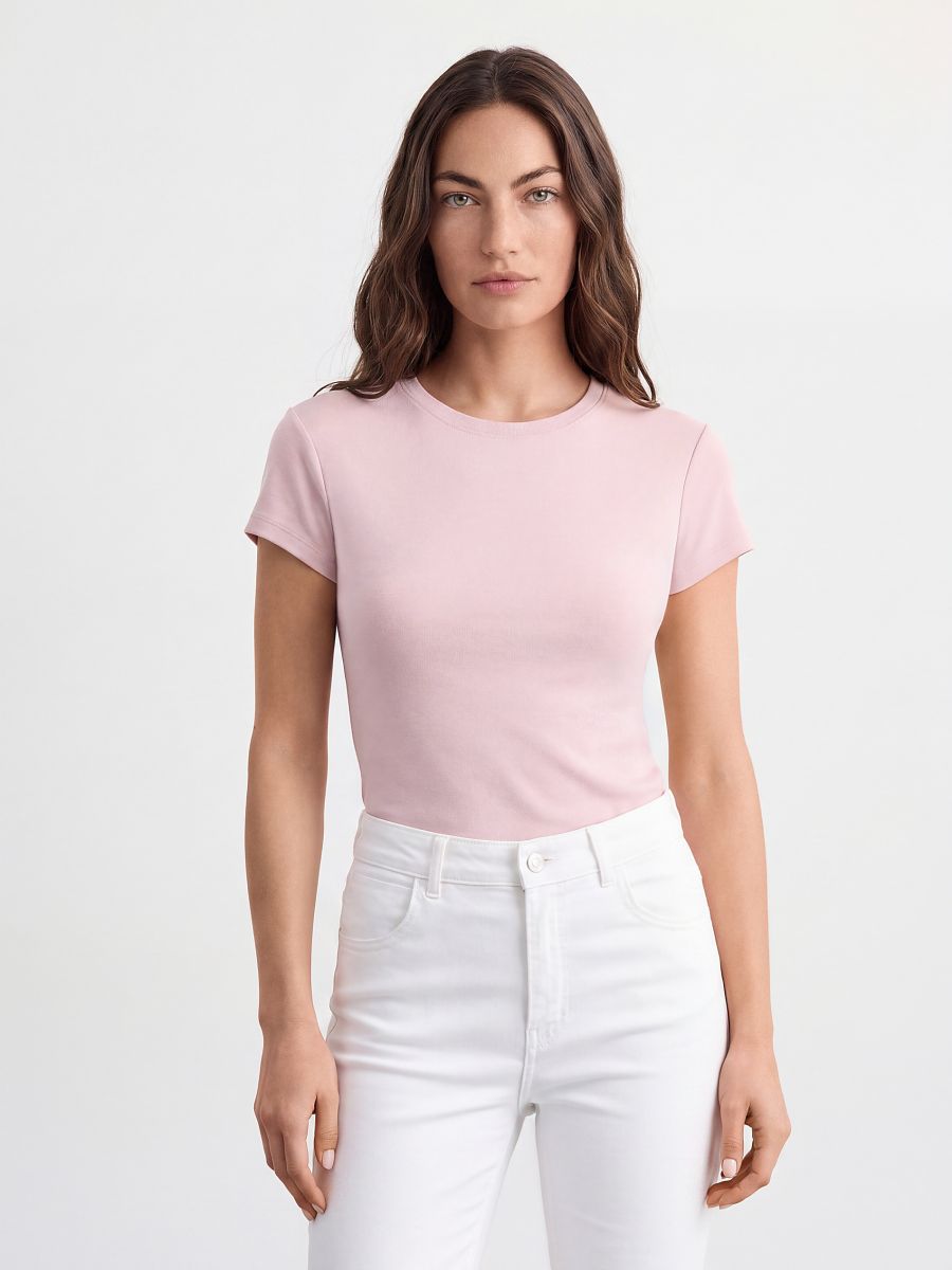 Dopasowany t-shirt - kremowy - MOHITO