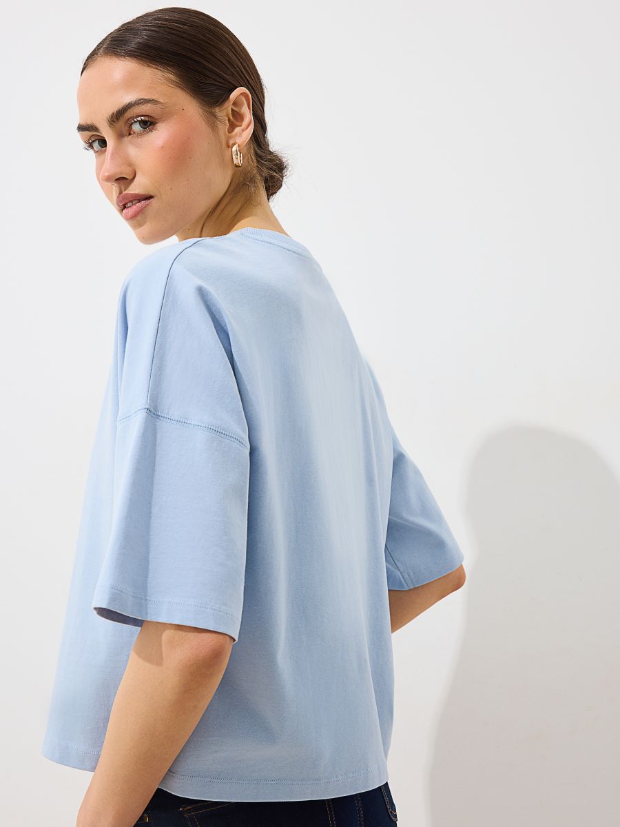 Bawełniany błękitny t-shirt - błękitny - MOHITO