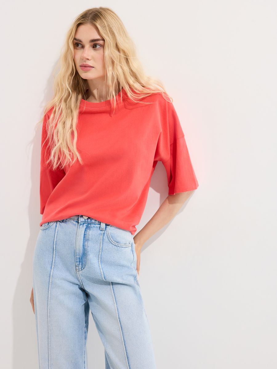 Bawełniany t-shirt - pomarańczowy - MOHITO