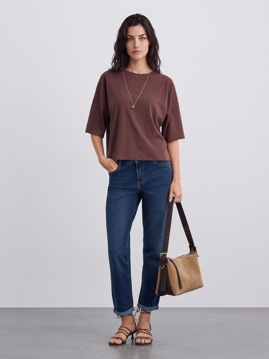Bawełniany t-shirt Bawełniany t-shirt - brązowy - MOHITO
