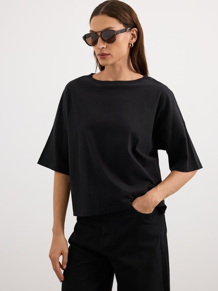 Bawełniany t-shirt - czarny - MOHITO