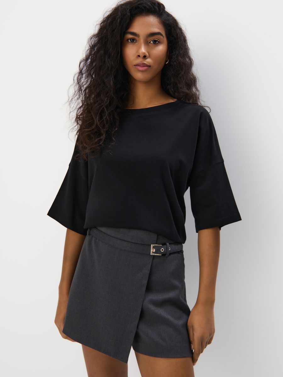 Bawełniany t-shirt - czarny - MOHITO