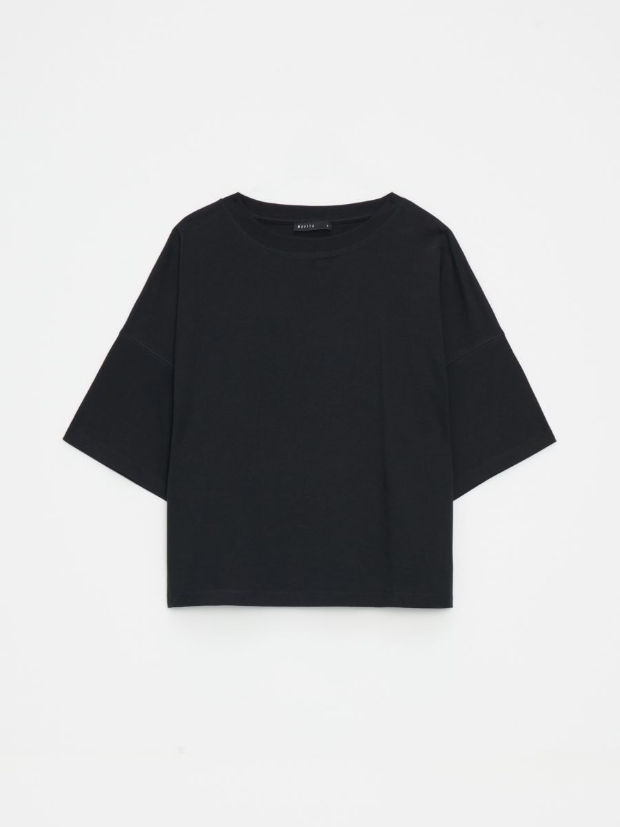 Bawełniany t-shirt - czarny - MOHITO
