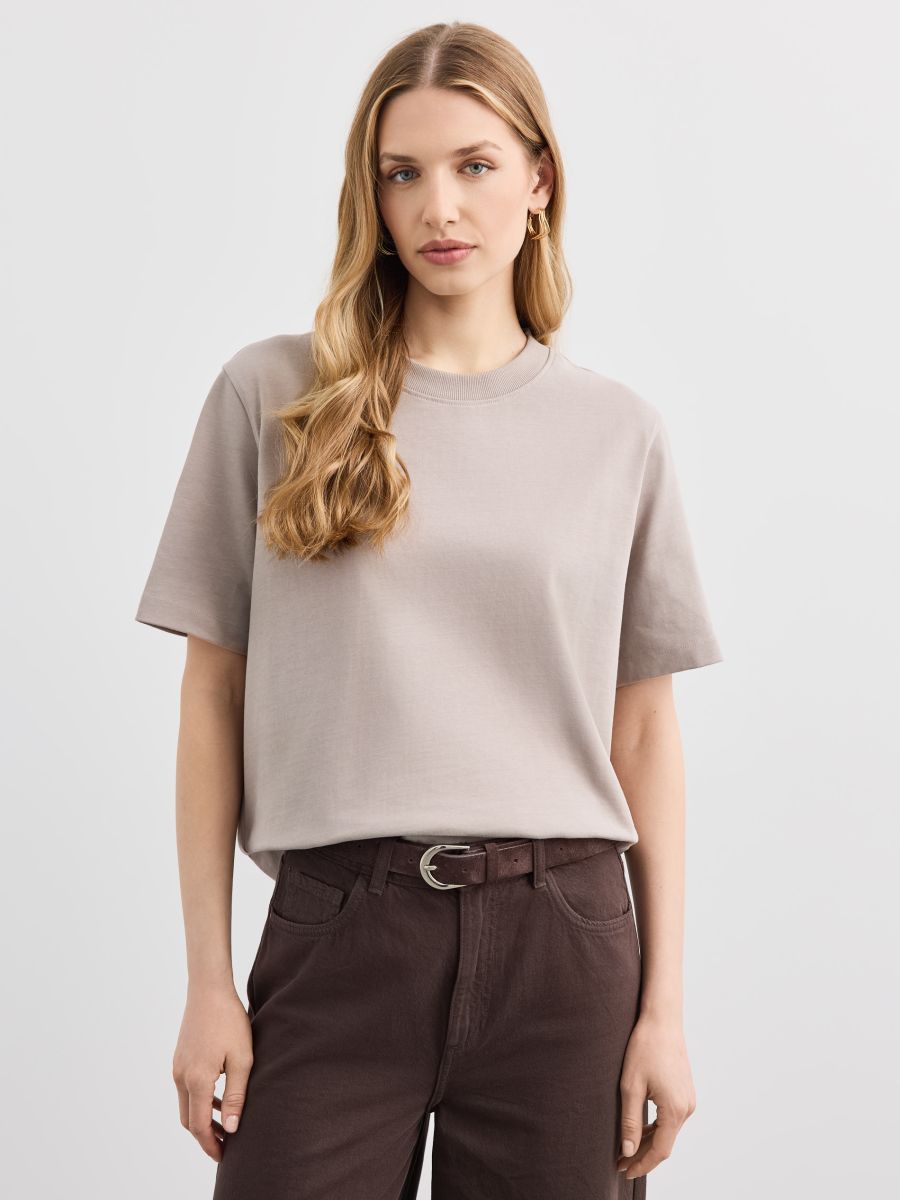 Bawełniana koszulka - beżowy - MOHITO