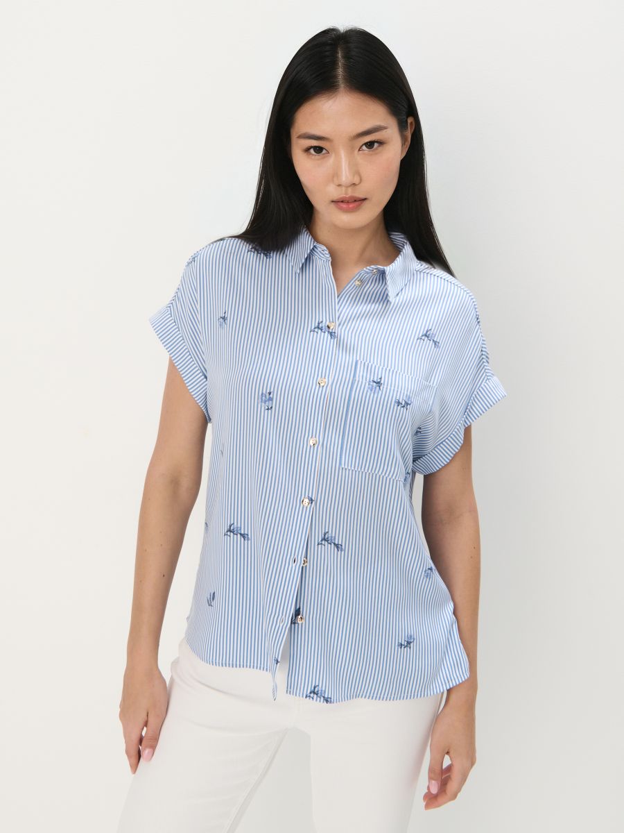 Koszula wzorzysta z krótkim rękawem - błękitny - MOHITO