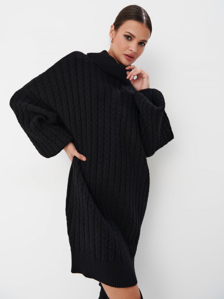 Swetrowa sukienka mini z wiskozą - czarny - MOHITO
