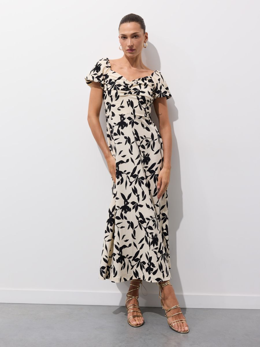 Rochie maxi cu mânecă scurtă - Beige - MOHITO