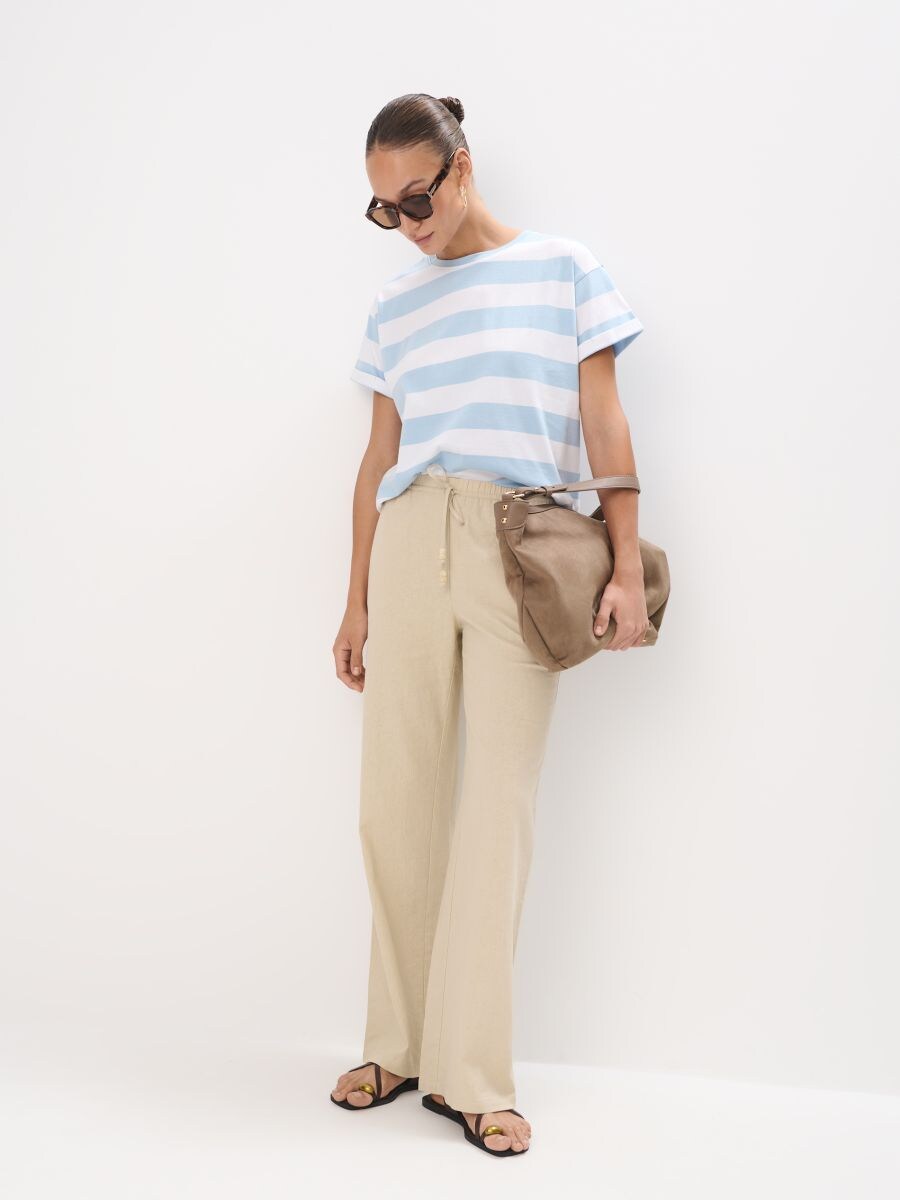 Pantaloni cu conținut ridicat de in - Beige - MOHITO