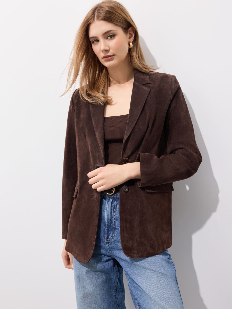 Skórzana marynarka oversize - brązowy - MOHITO