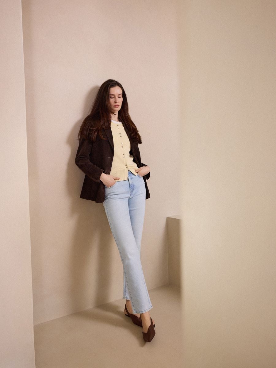 Skórzana marynarka oversize - brązowy - MOHITO