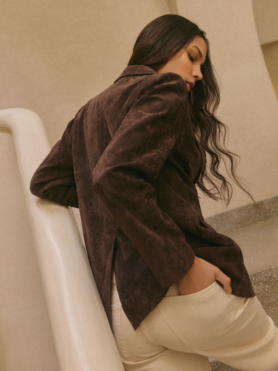 Skórzana marynarka oversize - brązowy - MOHITO