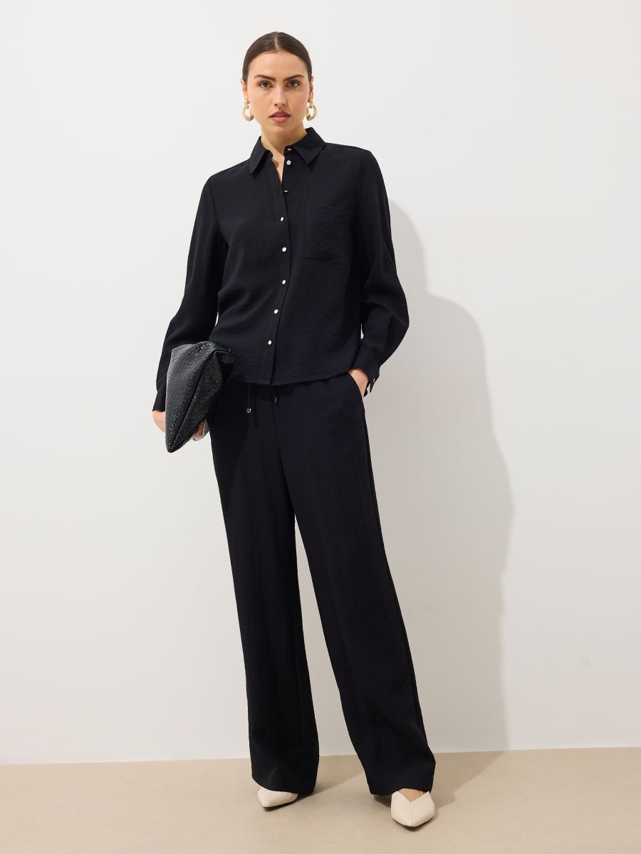 Spodnie wide leg - czarny - MOHITO