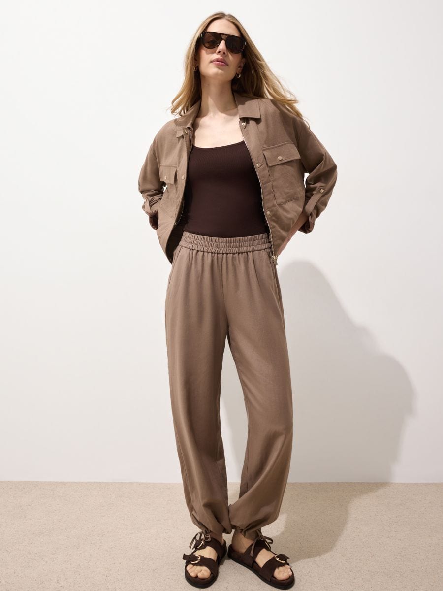 Spodnie wide leg - brązowy - MOHITO