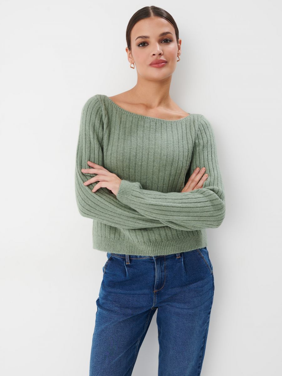 Pulover tricotat - Verde - MOHITO