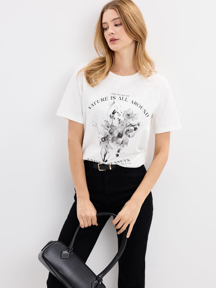 T-shirt z nadrukiem - biały - MOHITO