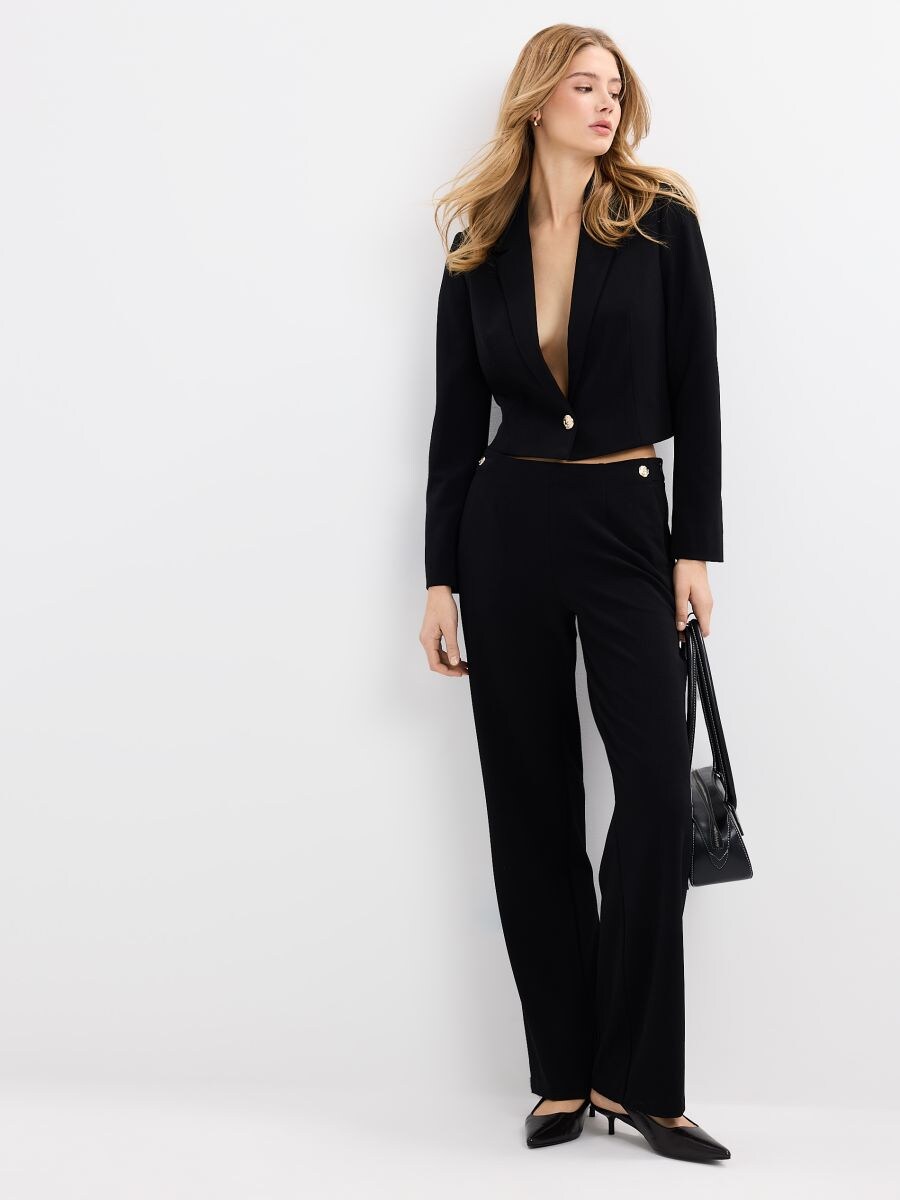 Spodnie wide leg - czarny - MOHITO