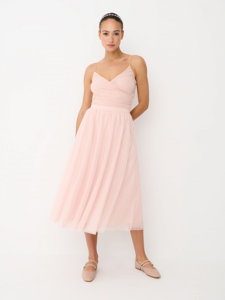 Tiulowa spódnica midi - pastelowy różowy - MOHITO