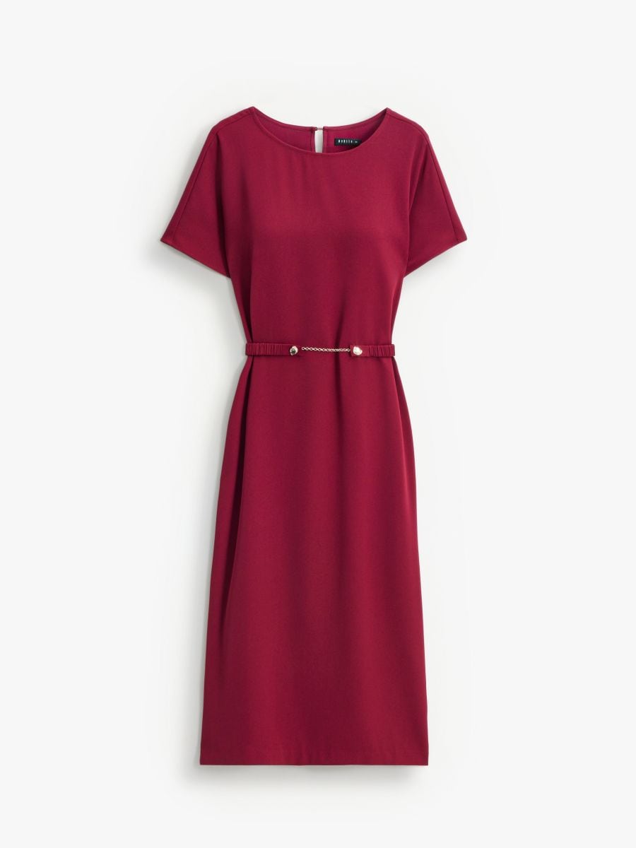 Sukienka midi z paskiem - kasztanowy - MOHITO