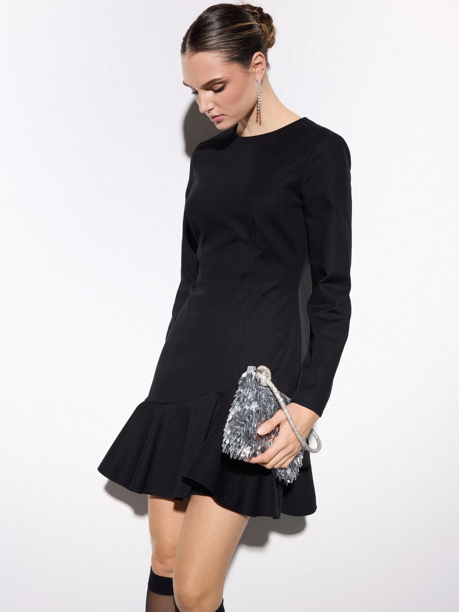 Rochie mini cu volan - Negru - MOHITO