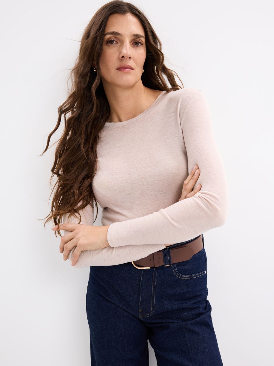 Bluză cu mânecă lungă - Beige - MOHITO