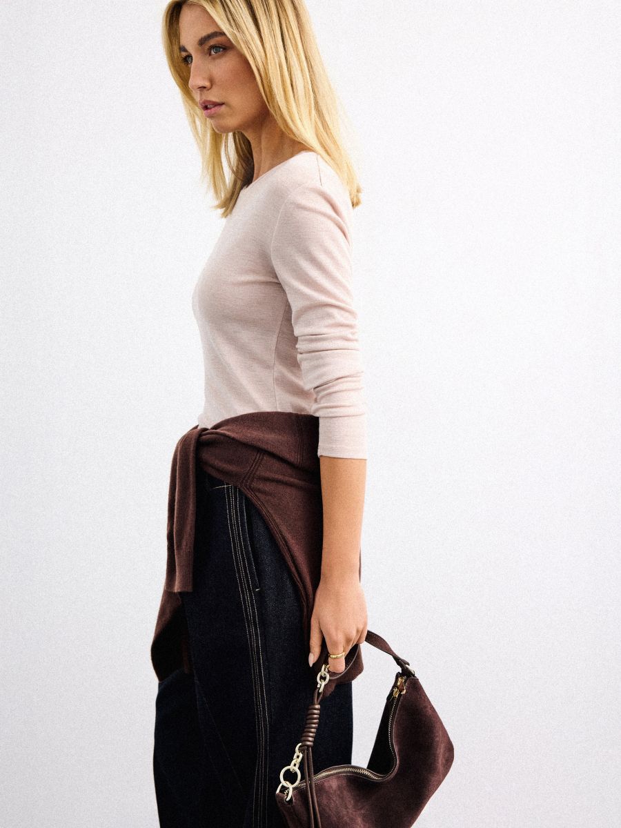 Bluză cu mânecă lungă - Beige - MOHITO