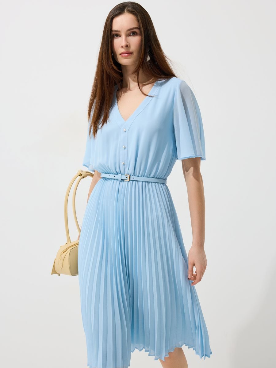 Plisowana sukienka midi - błękitny - MOHITO