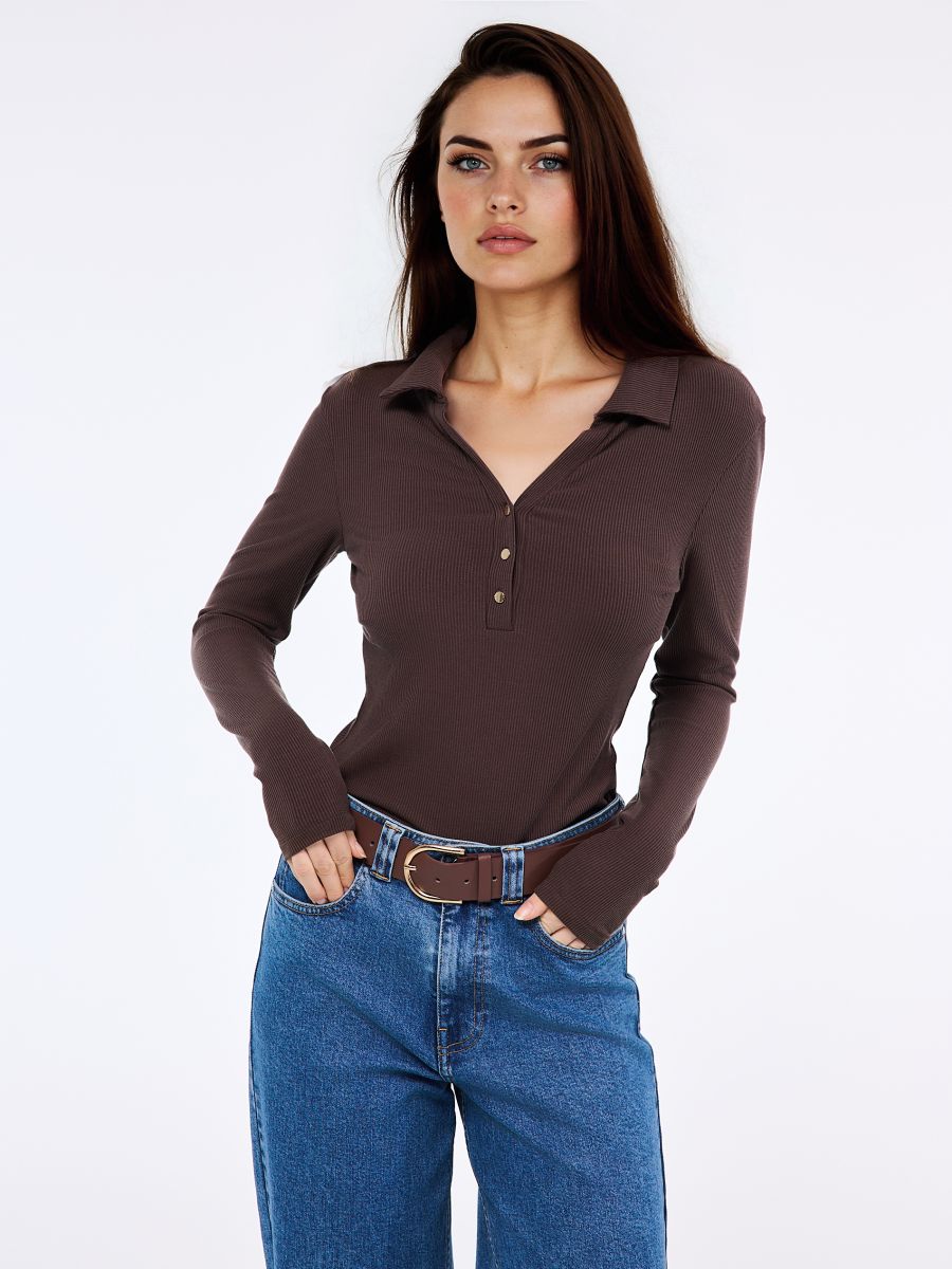 Brązowy longsleeve z lyocellem - brązowy - MOHITO