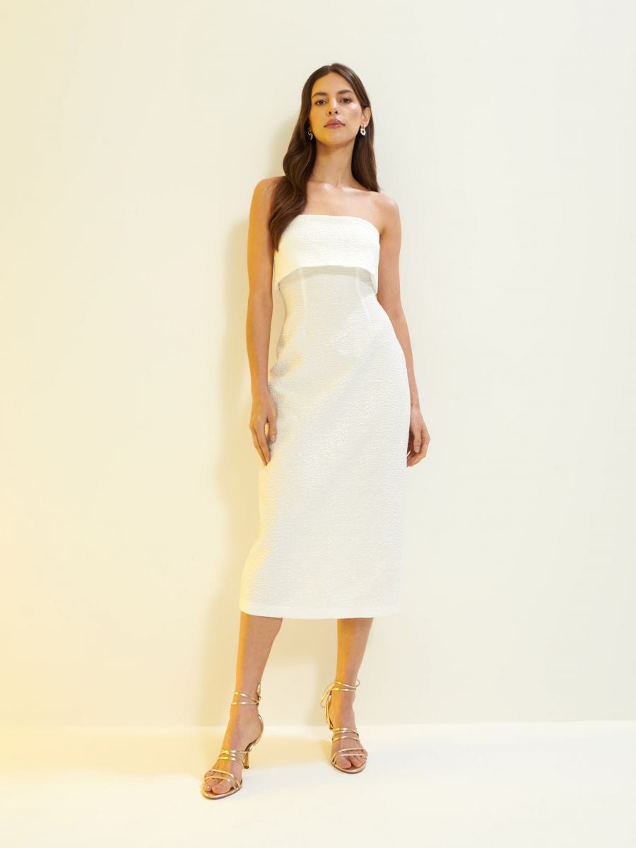 Sukienka midi ze strukturalnej tkaniny - biały - MOHITO