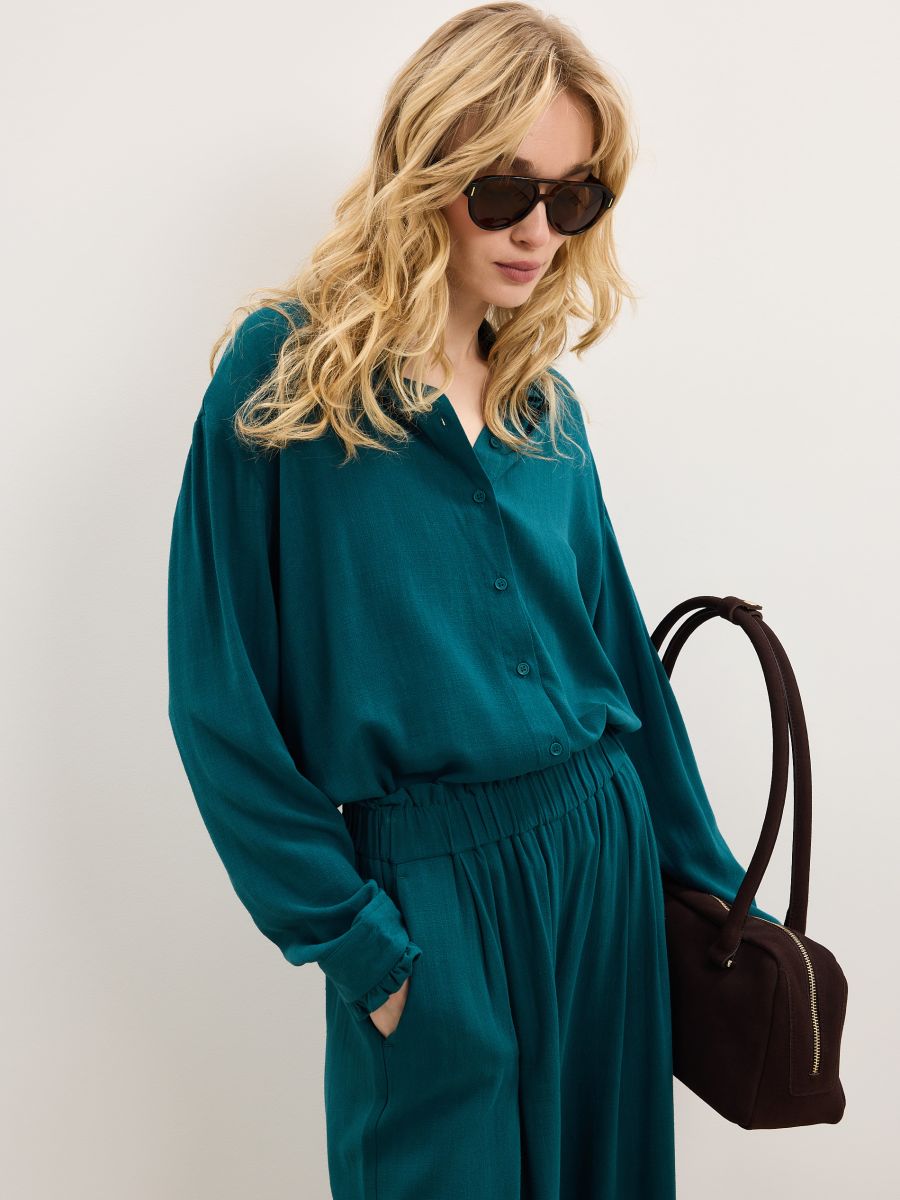 Koszula z wiskozy i lnu Koszula z wiskozy i lnu - zielony - MOHITO