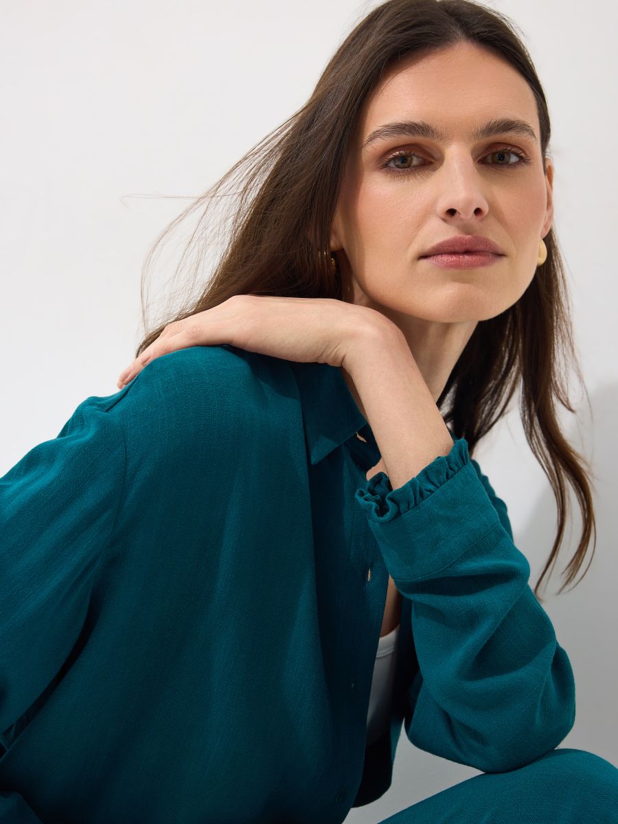 Koszula z wiskozy i lnu - zielony - MOHITO