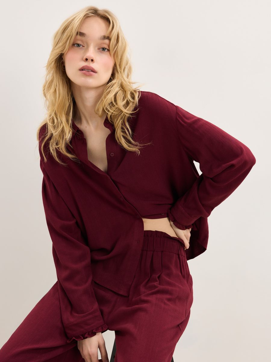 Koszula z wiskozy i lnu - czerwony - MOHITO