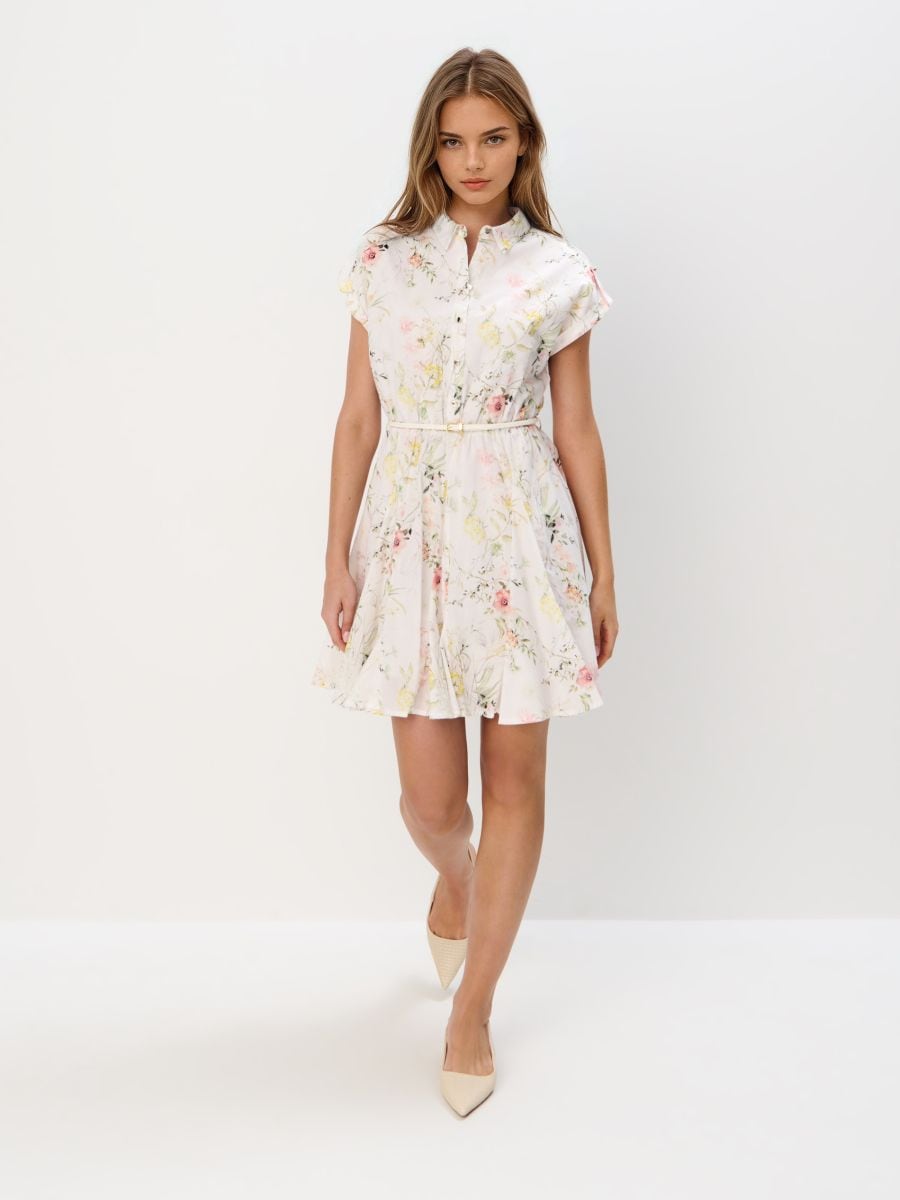 Rochie mini tip cămașă - Ivory - MOHITO