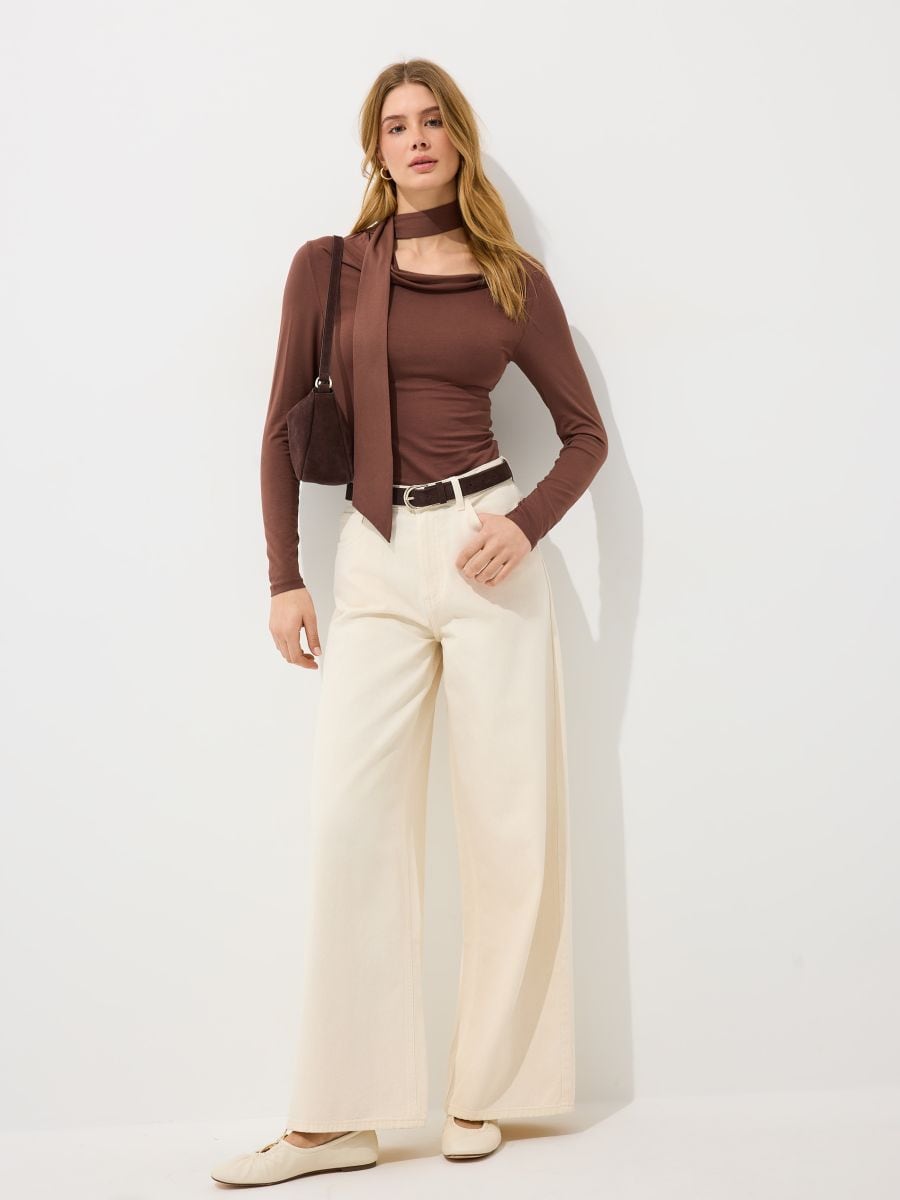 Jeansy wide leg petite - kremowy - MOHITO