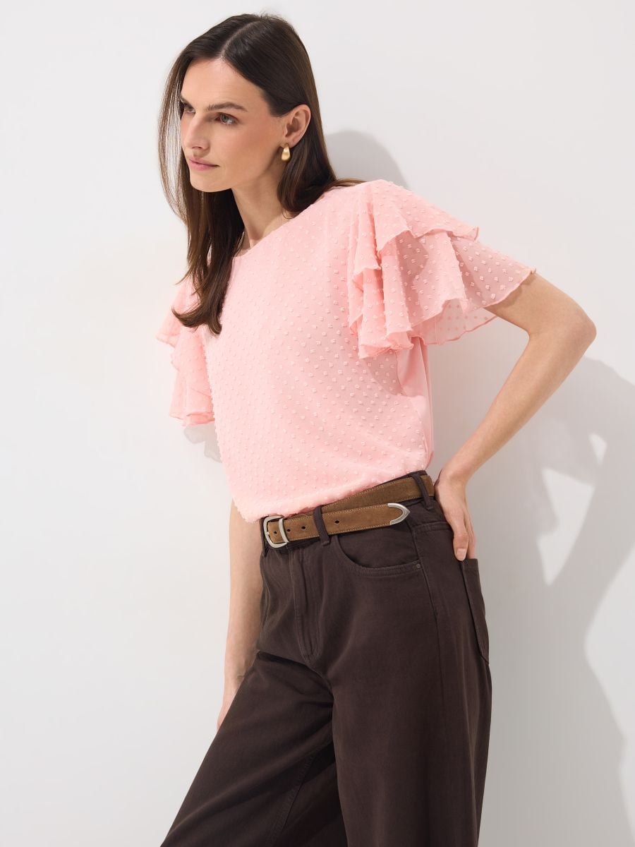 Bluzka z krótkim rękawem - pastelowy różowy - MOHITO