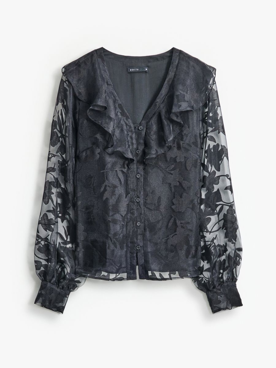 Bluză cu mâneci ornamentale - Negru - MOHITO